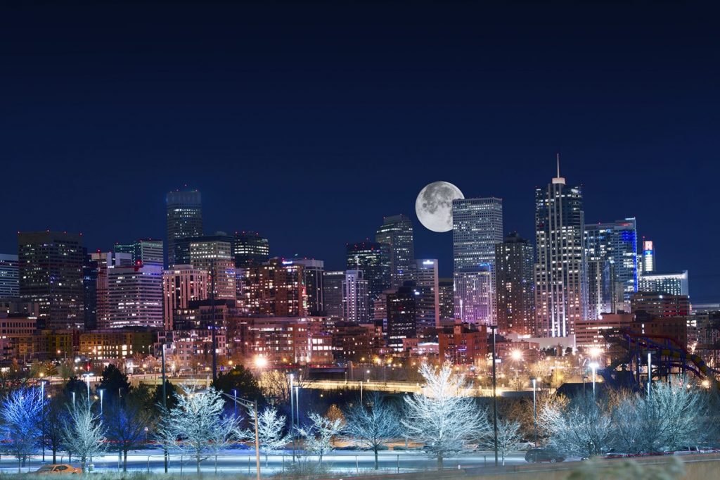 Denver night skyline OnePointSync LLC 